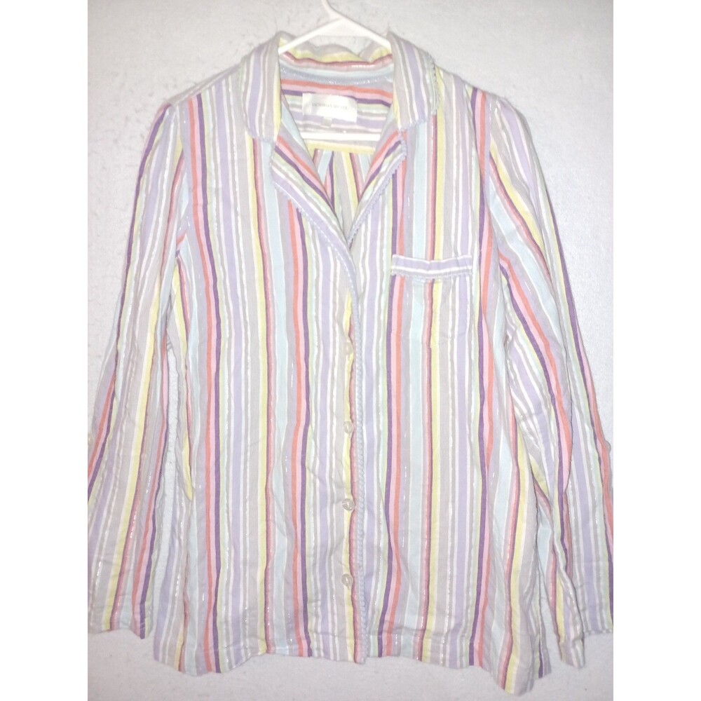 Victoria Secret Pajama top S long sleeve soft flannel pocket womens rainbow